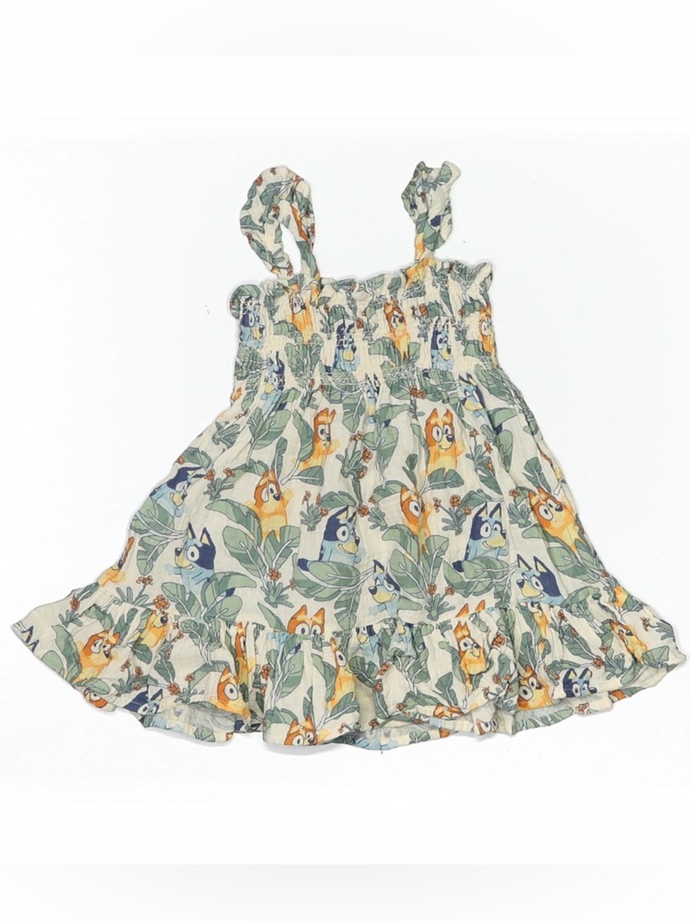 Girls Smocked Sundress with bluey & Leaf Print  4t